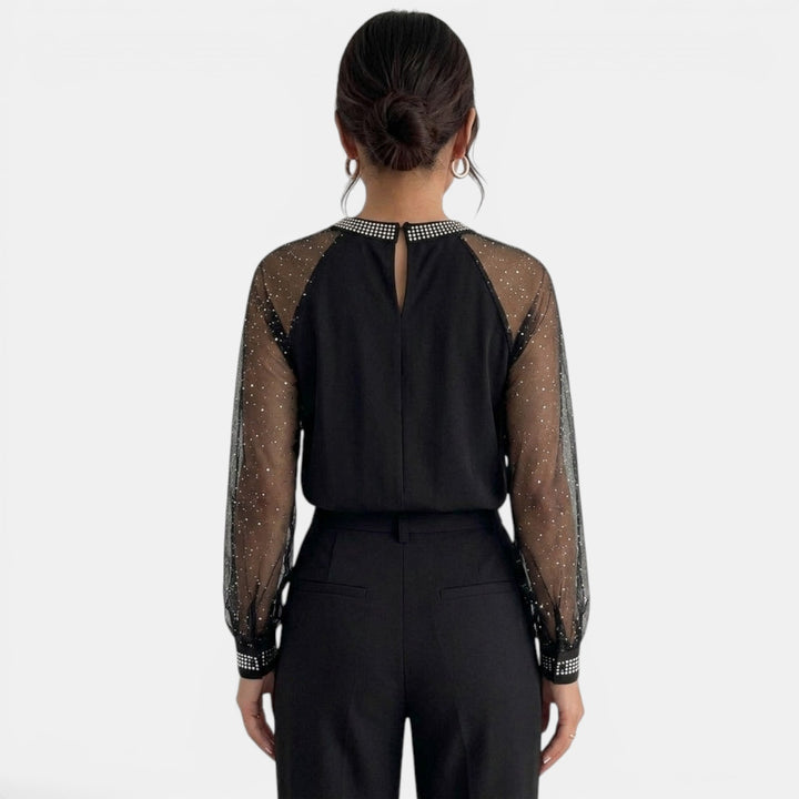 Blusa Negra Elegante Cuello Joya