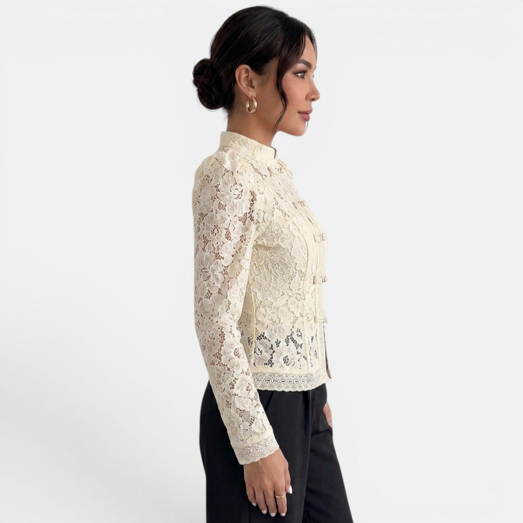 Camisa Encaje Beige Mujer