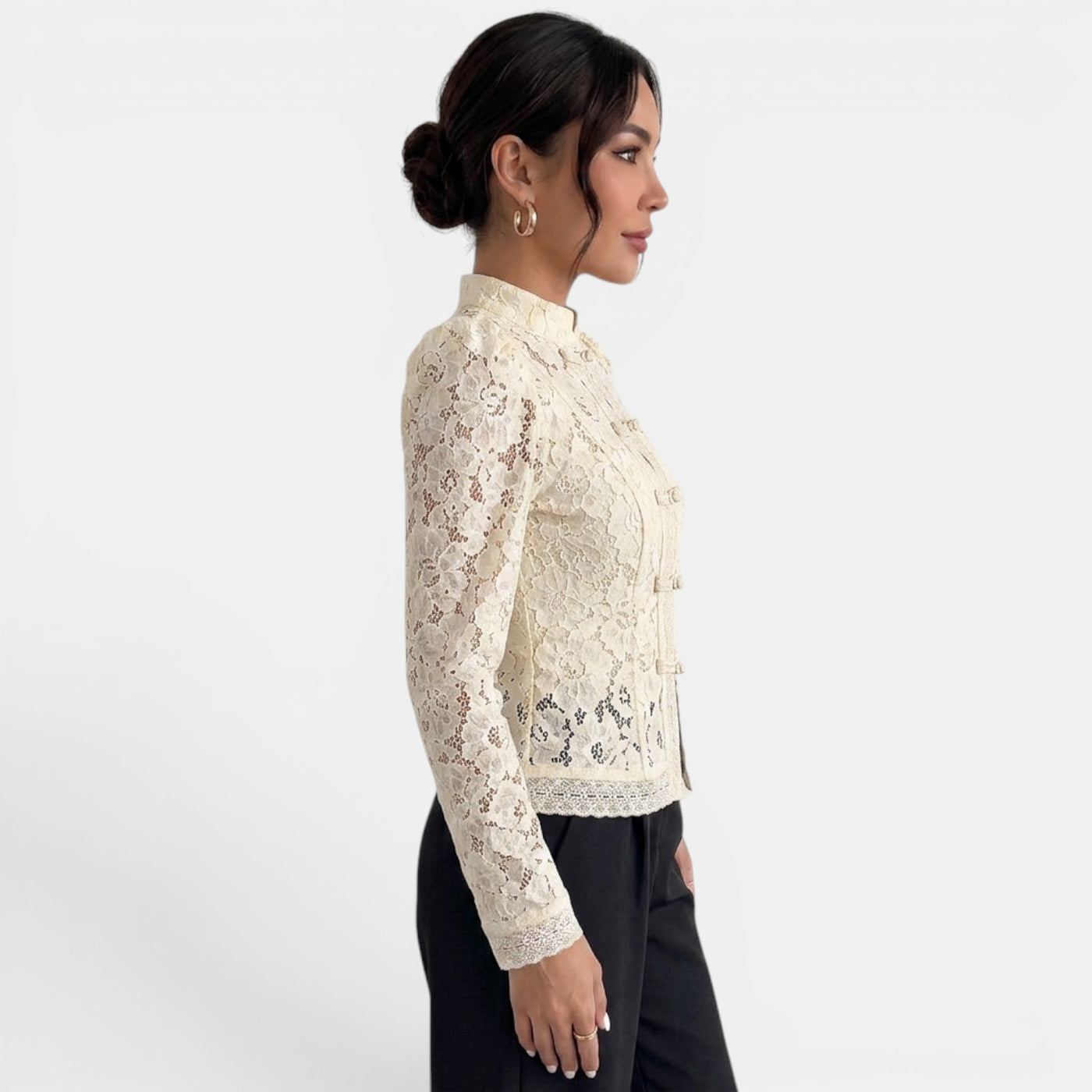 Camisa Encaje Beige Mujer