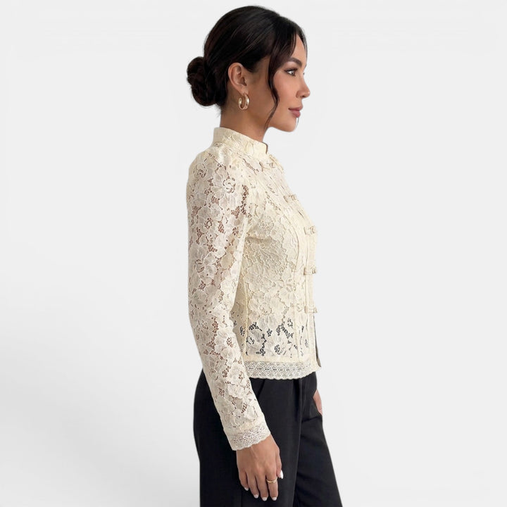 Camisa Encaje Beige Mujer