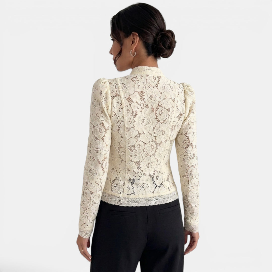 Camisa Encaje Beige Mujer