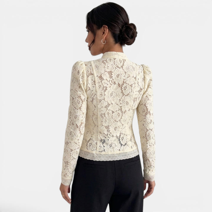 Camisa Encaje Beige Mujer