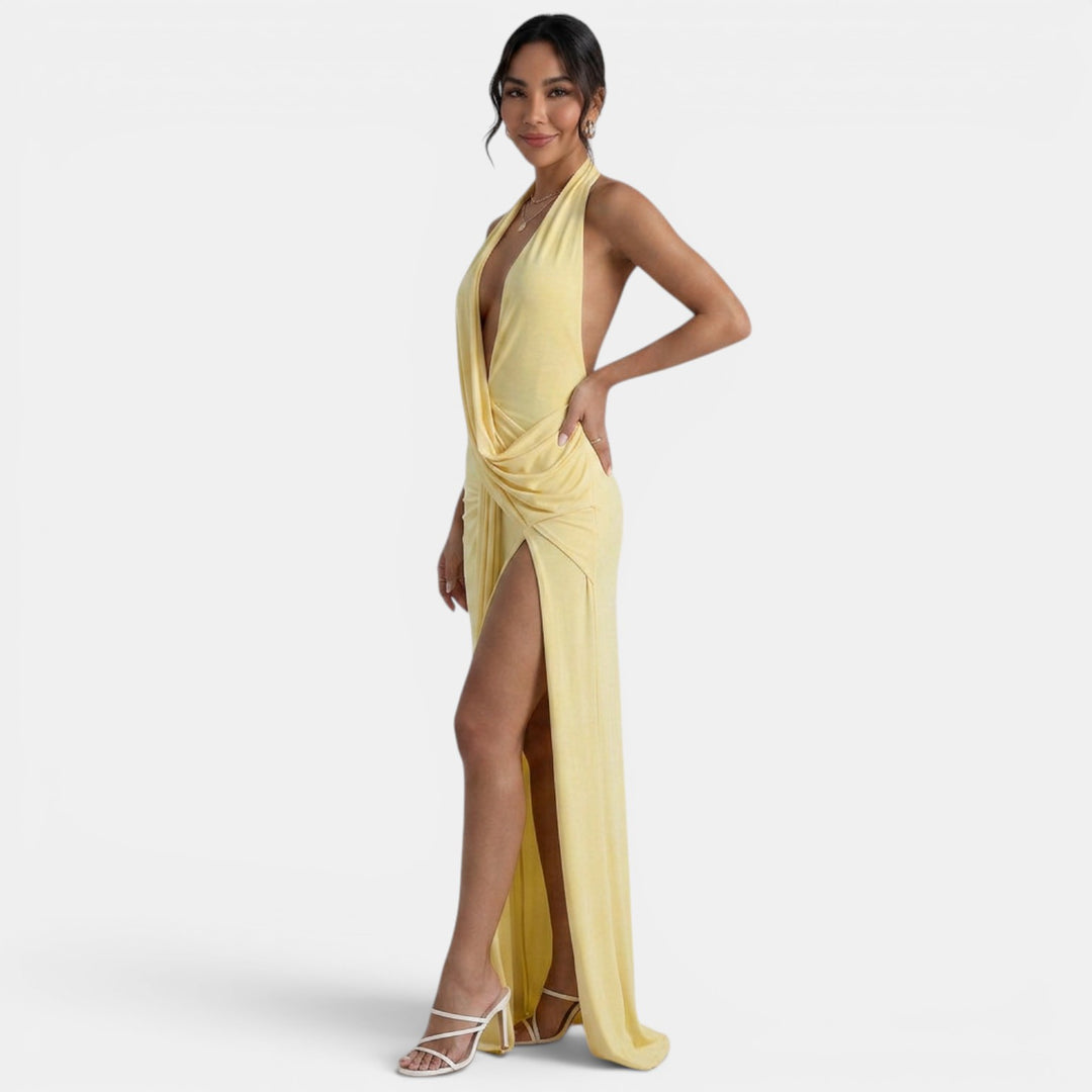 Yellow Halter Guest Dress