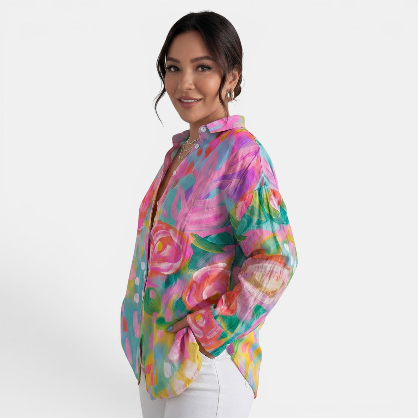 Blusa Mujer Floral Colorida Manga Larga