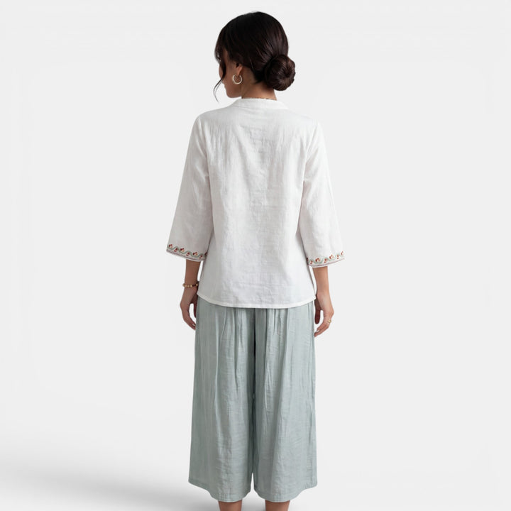 Blusa Mujer Algodón Lino Bordado