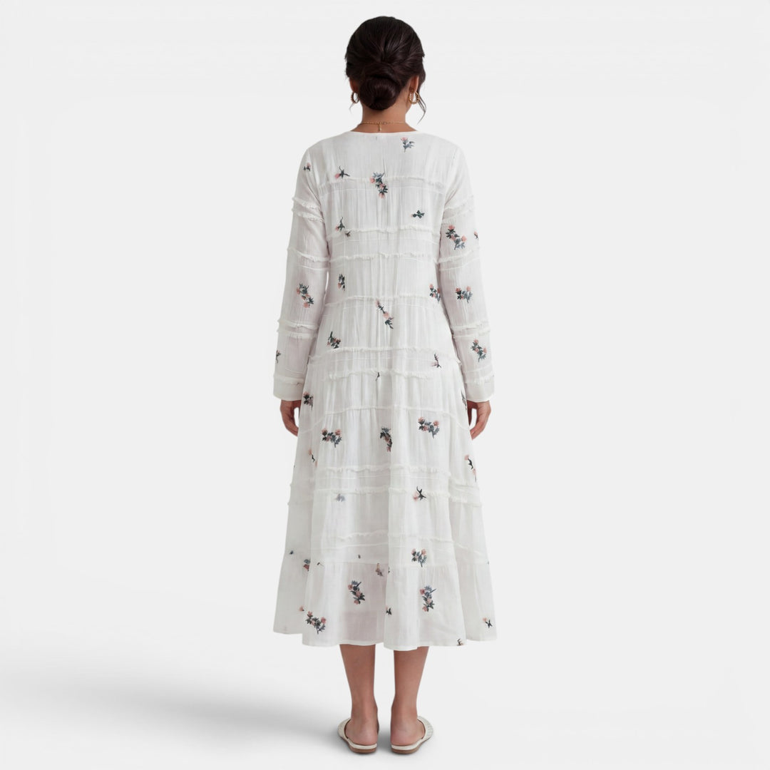 Vestido Midi Blanco Floral Mujer