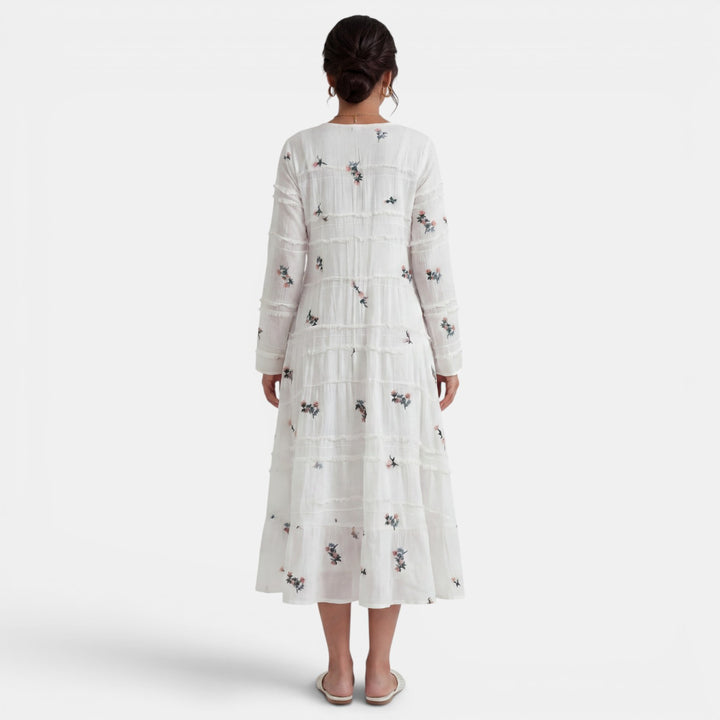 Vestido Midi Blanco Floral Mujer