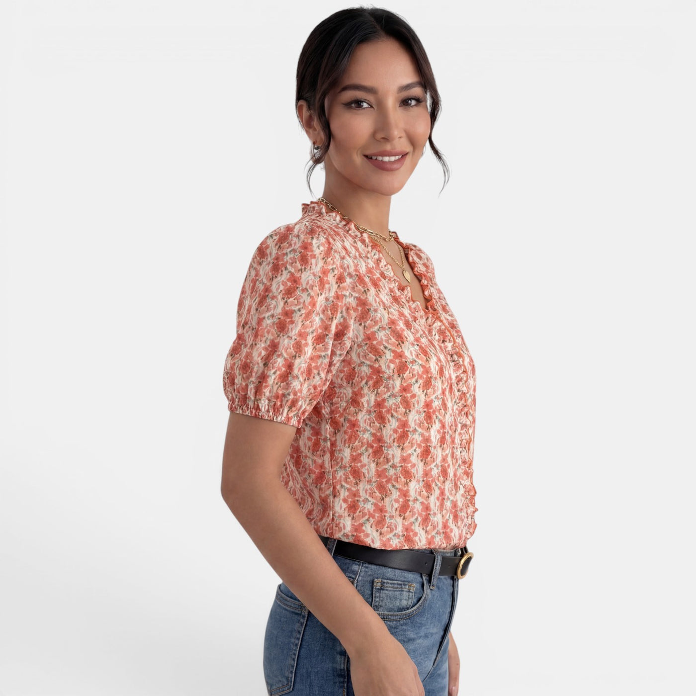 Camisa Roja Floral Mujer