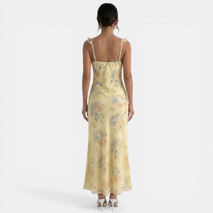 Vestido Maxi Amarillo Floral Mujer