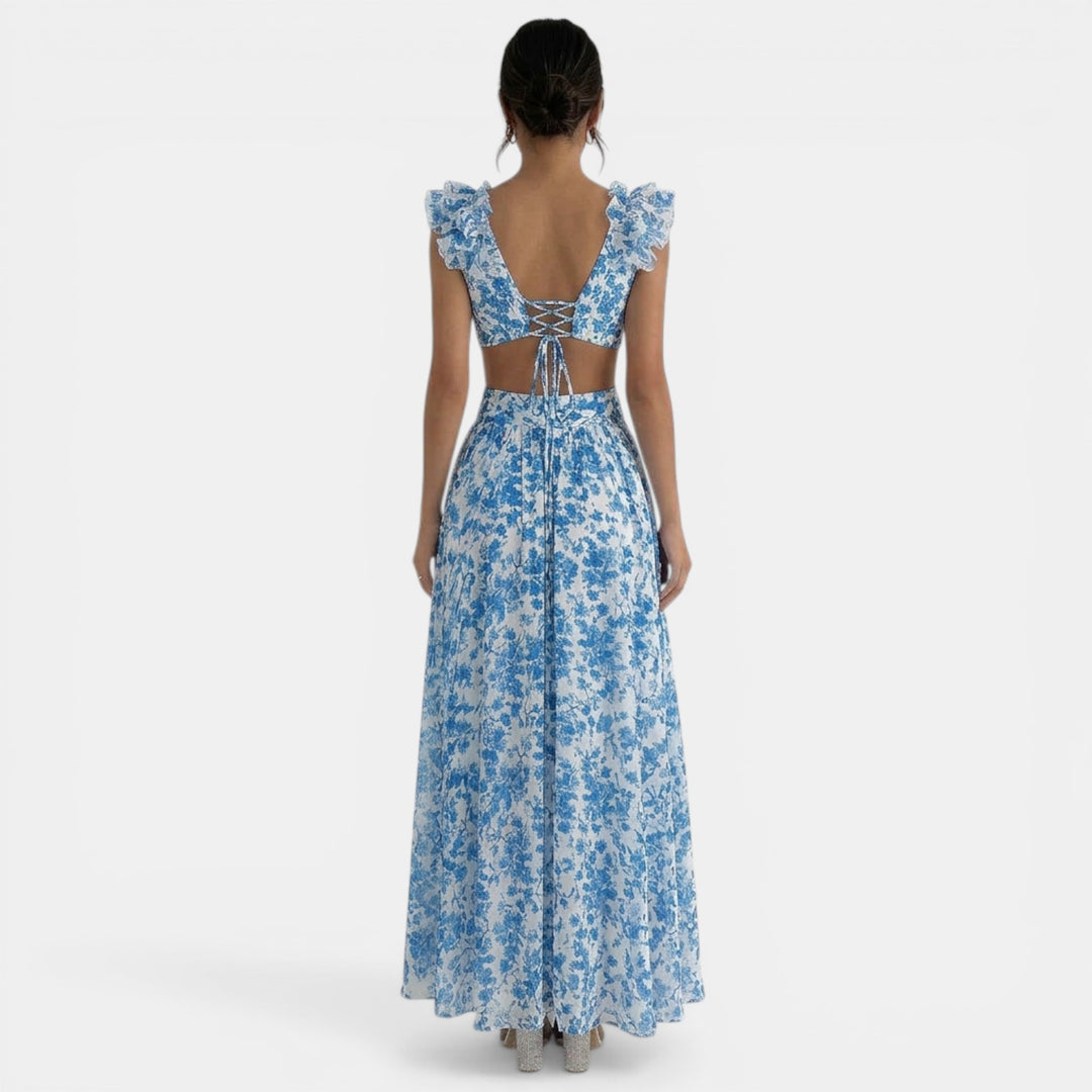Floral Maxi Ruffle V-Neck Dress