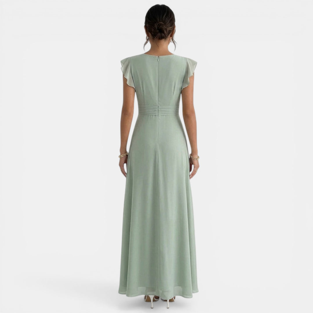 Vestido Verde Maxi Plisado Escote V
