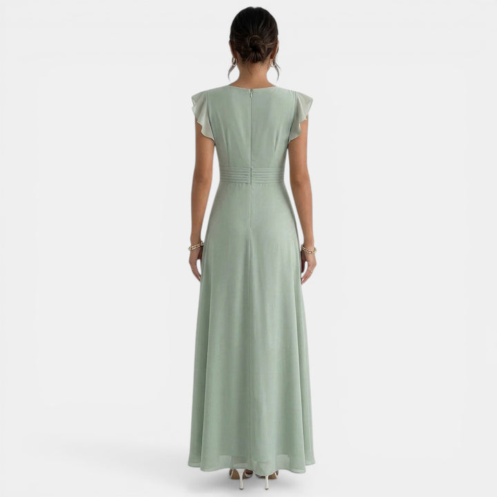 Vestido Verde Maxi Plisado Escote V