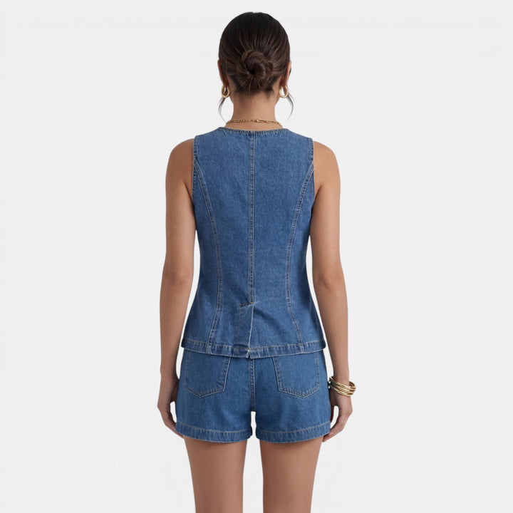 Conjunto Denim Mujer Chaleco y Shorts