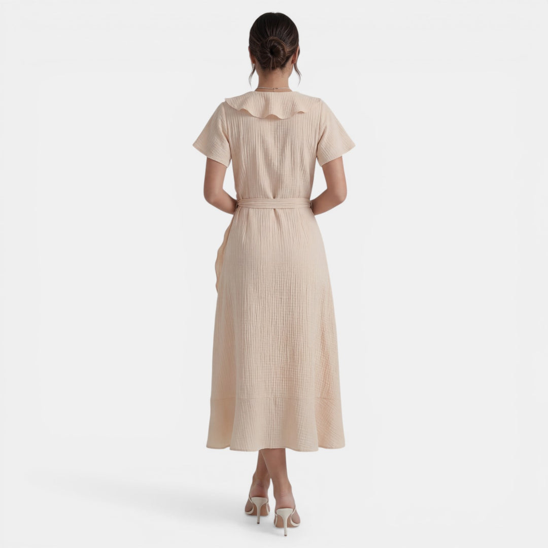 Vestido Largo Mujer Cuello V con Volantes