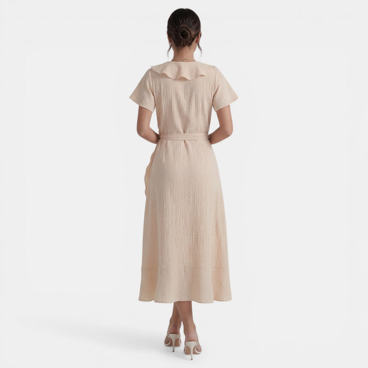 Vestido Largo Mujer Cuello V con Volantes