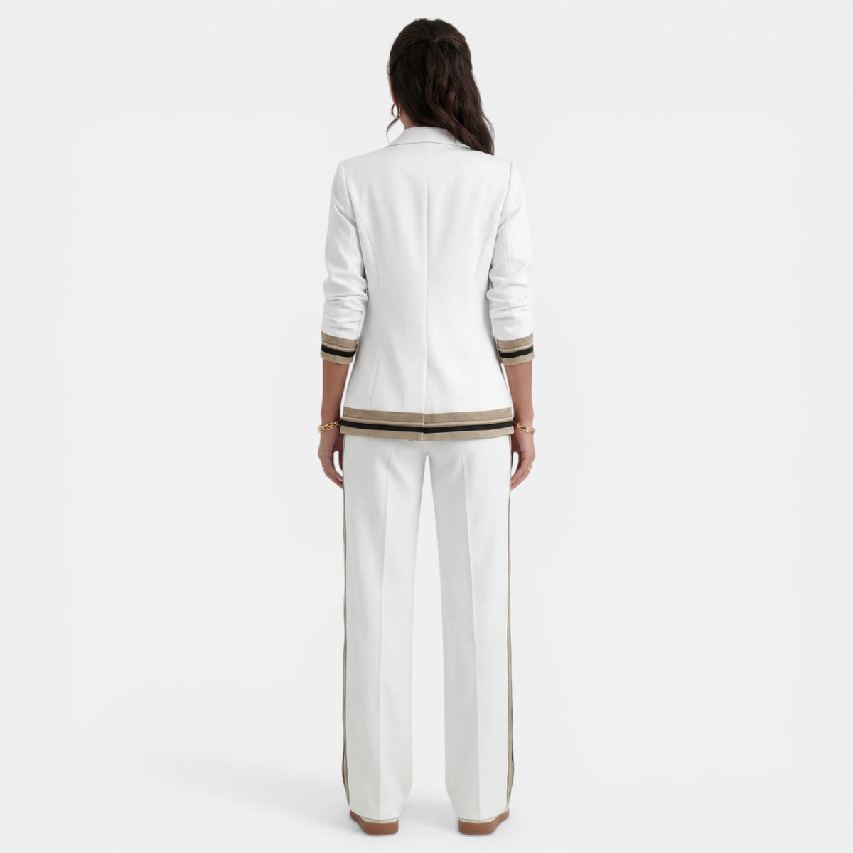 Women's Blazer and Wide Leg Pants Suit - Tailored 2-Piece Set
