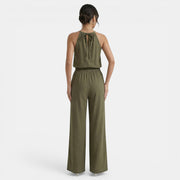 Women's Linen Cutout Halter Top and Wide-Leg Pants Set