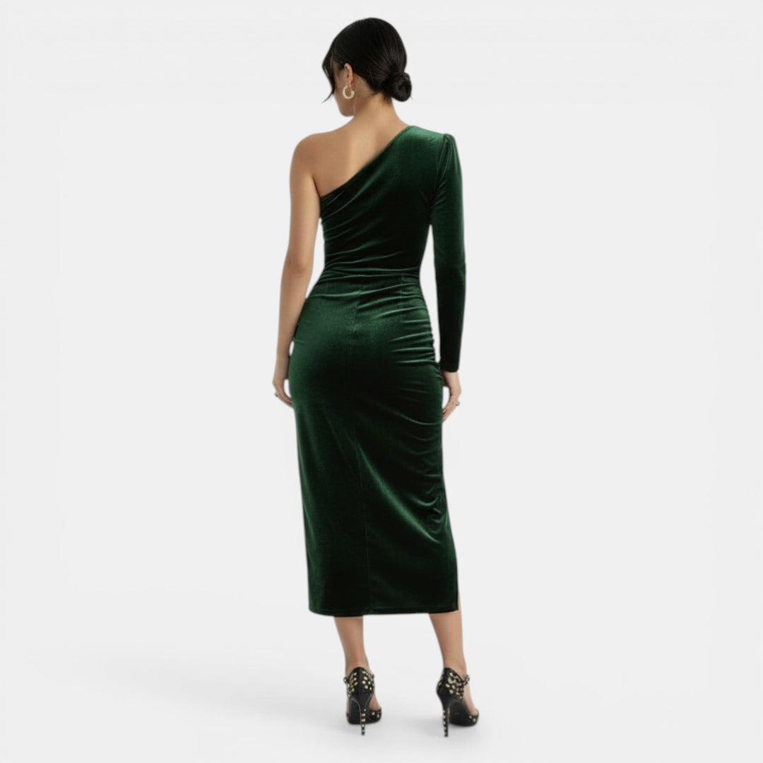 Vestido Elegante Pliegues y Abertura