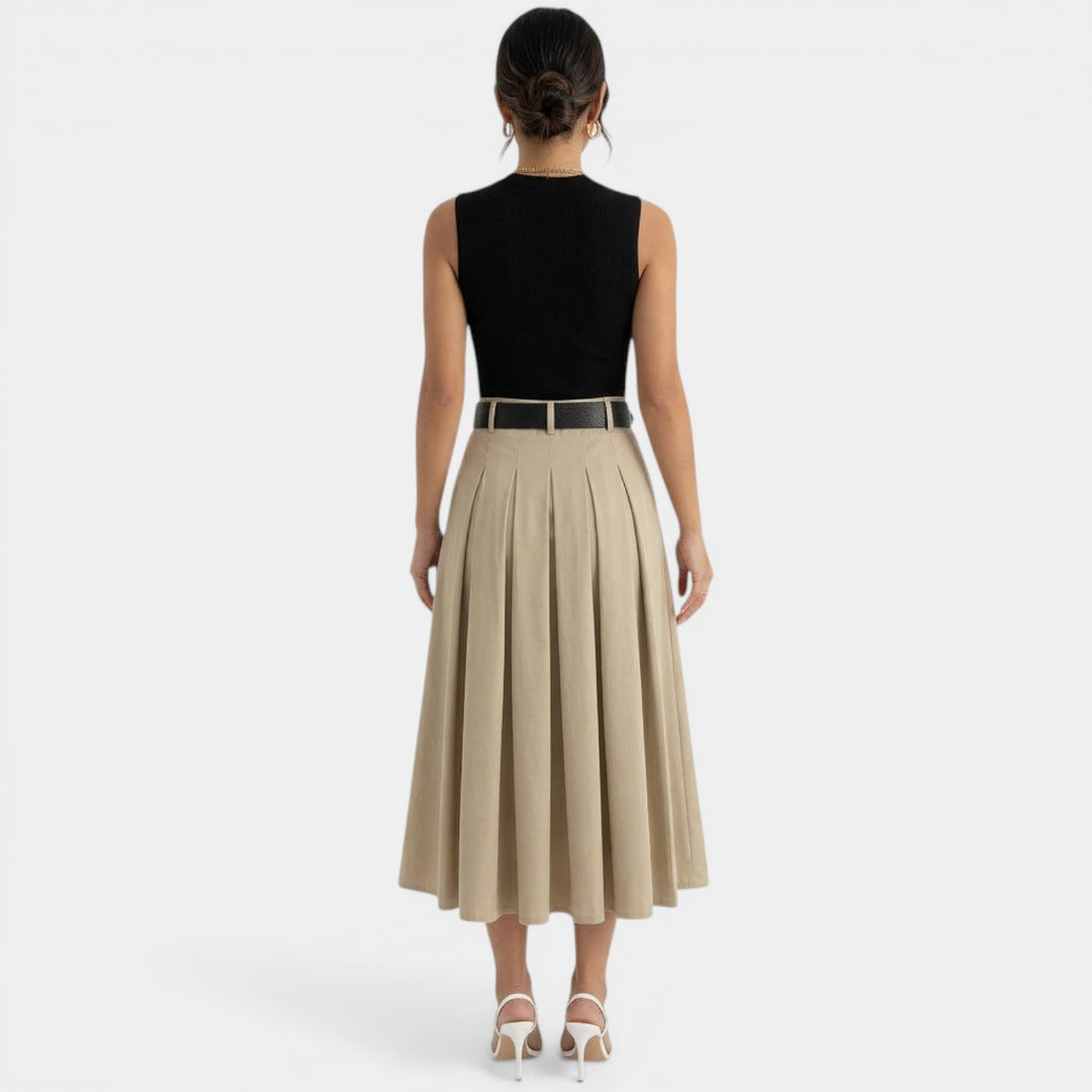 Pleated Black and Brown Midi Dress