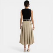 Vestido Midi Plisado Negro y Marrón