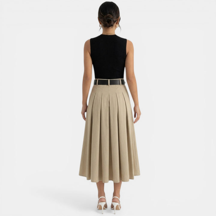 Pleated Black and Brown Midi Dress
