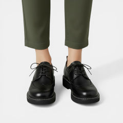 Women's Orthopedic Leather Oxford Shoes - Perforated, Block Heel