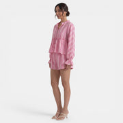 Conjunto Mujer Blusa Rayas con Lazo y Manga Farol