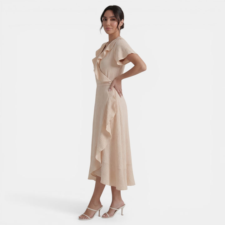 Vestido Largo Mujer Cuello V con Volantes