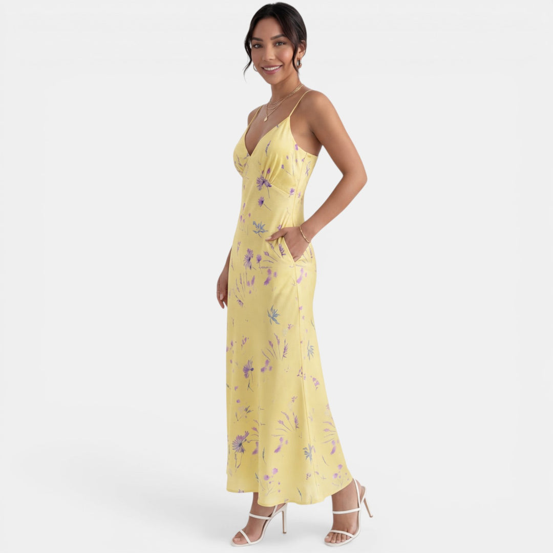 Vestido Amarillo Mujer Elegante