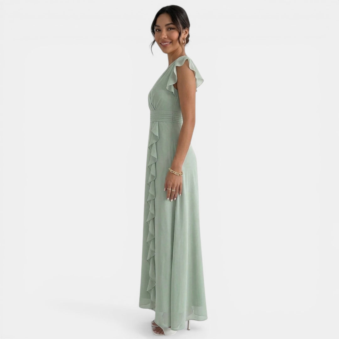 Vestido Verde Maxi Plisado Escote V