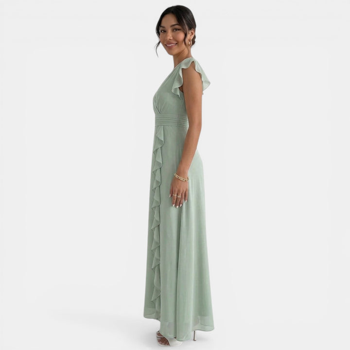Vestido Verde Maxi Plisado Escote V