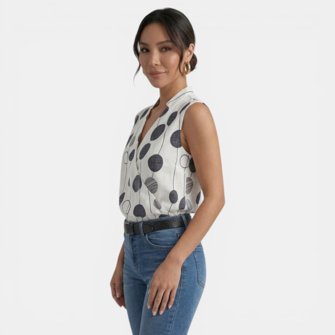 Top Mujer Verano Cuello V Estampado