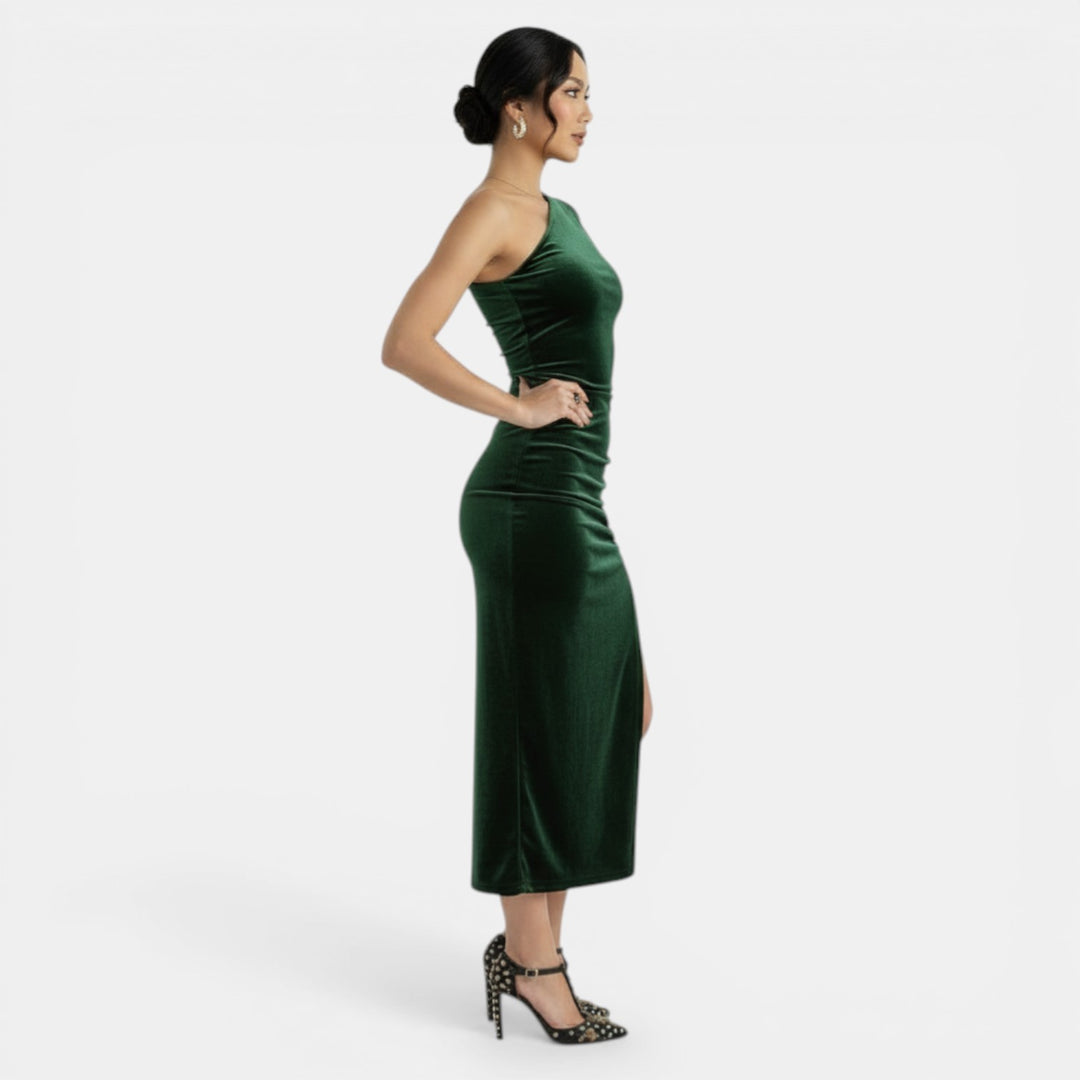 Vestido Elegante Pliegues y Abertura