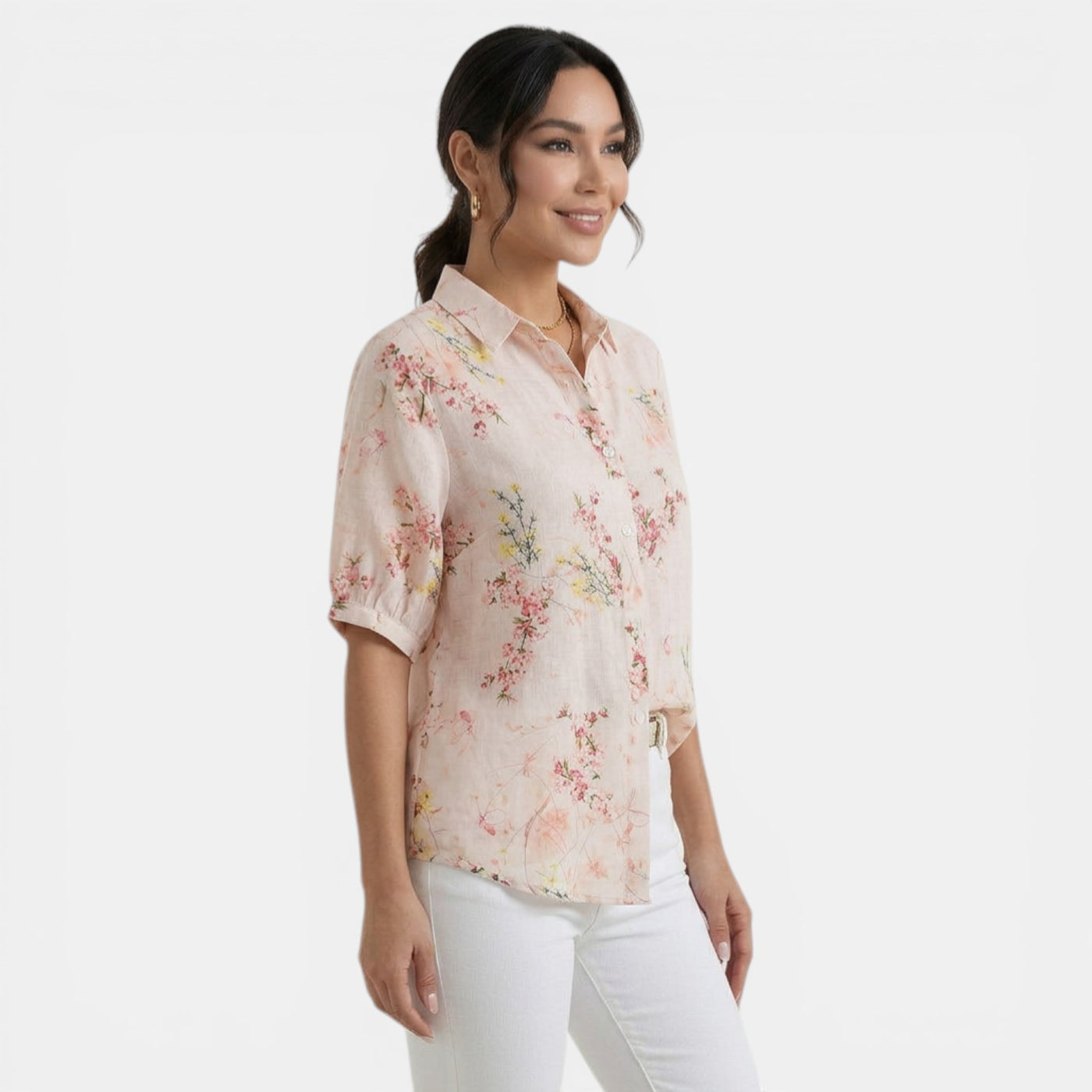Blusa Floral de Lino y Algodón para Mujer – Verano