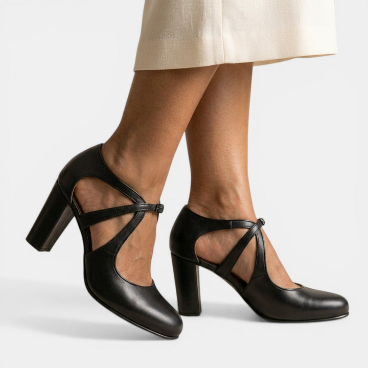 Sandalias T-strap Cuero Tacón Mujer