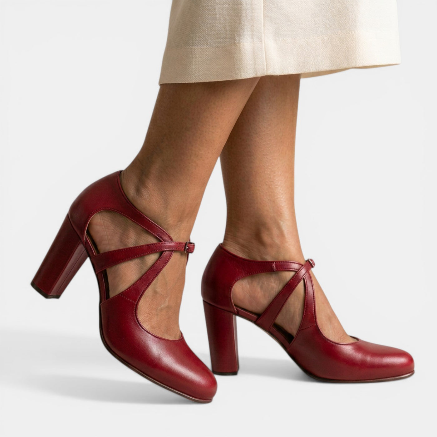 Women's Leather T-Strap Heel Sandals