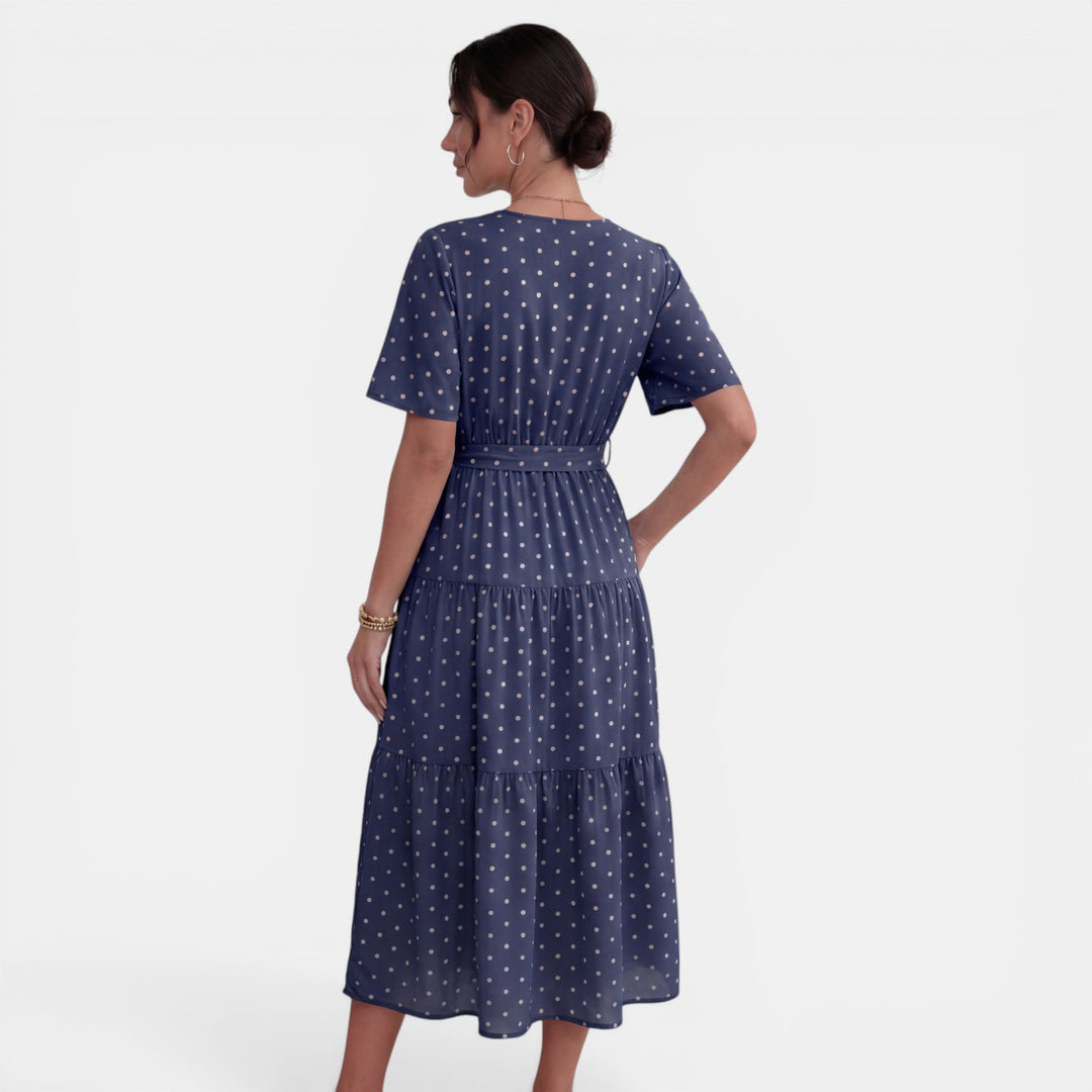 Vestido Midi Lunares Mujer Cuello V