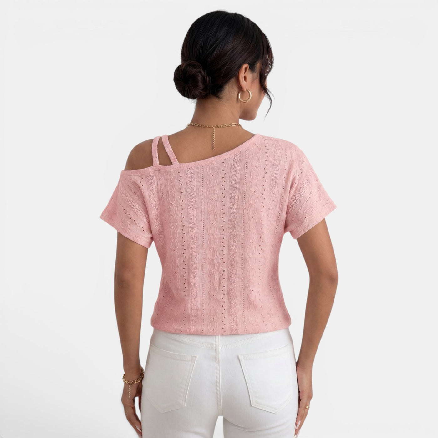 Women's One-Shoulder Eyelet Top