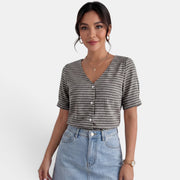 Blusa Mujer Cuadros Cuello V