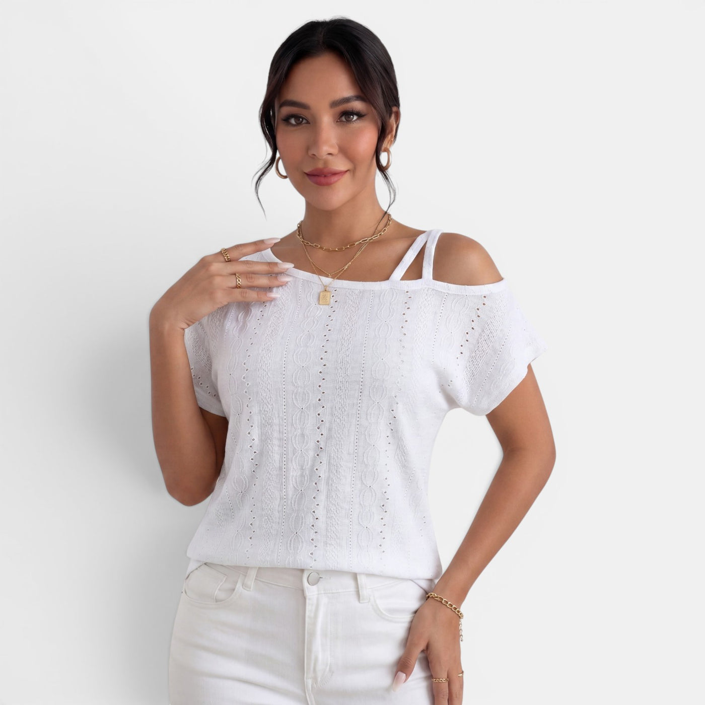 Women's One-Shoulder Eyelet Top