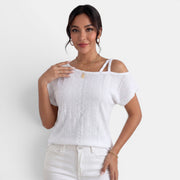 Women's One-Shoulder Eyelet Top
