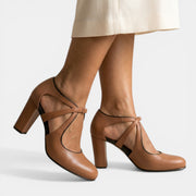 Women's Leather T-Strap Heel Sandals