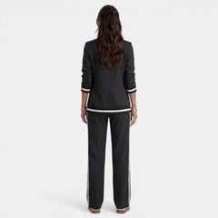 Women's Blazer and Wide Leg Pants Suit - Tailored 2-Piece Set