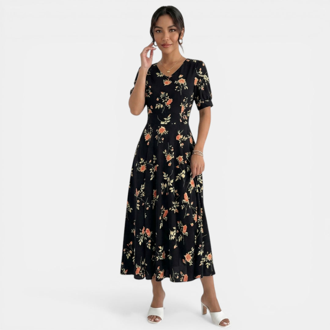 Vestido Midi Satinado Negro Mujer