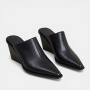 Women's Black Leather Wedge Mules