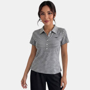 Women's Grey Striped Slim Fit Polo Shirt
