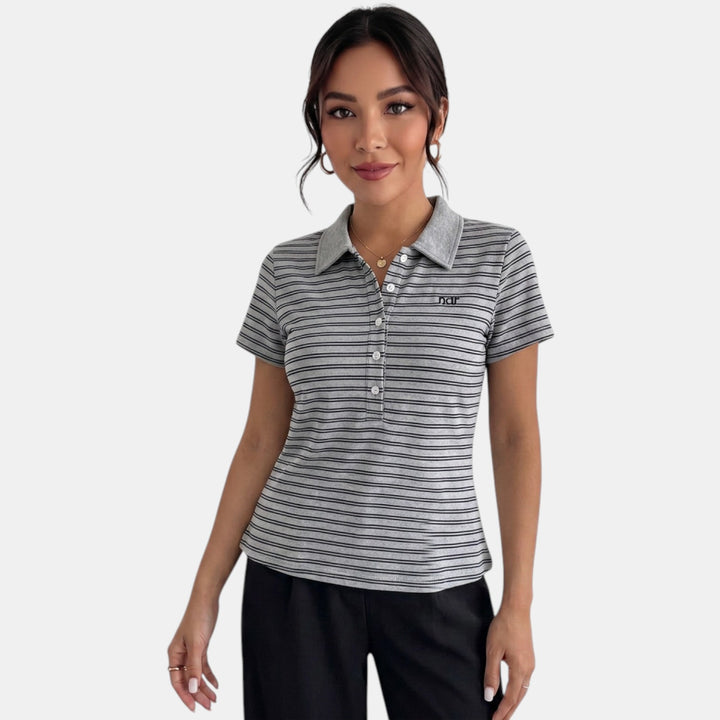 Polo Rayas Gris Mujer Slim Fit