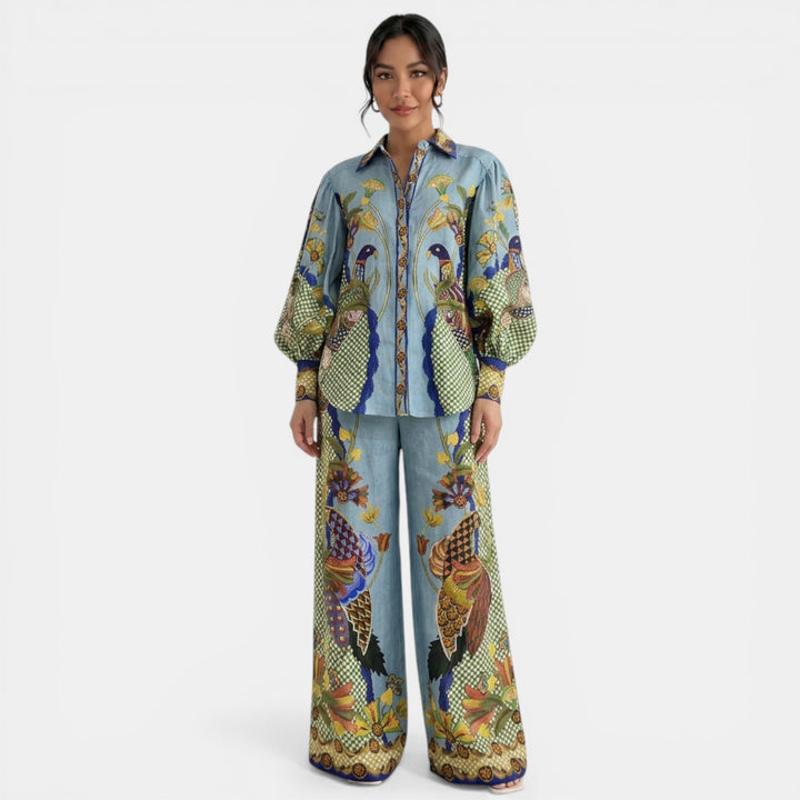 Conjunto Mujer Verano Azul Estampado
