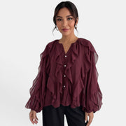 Blusa Mujer Escote V Volantes