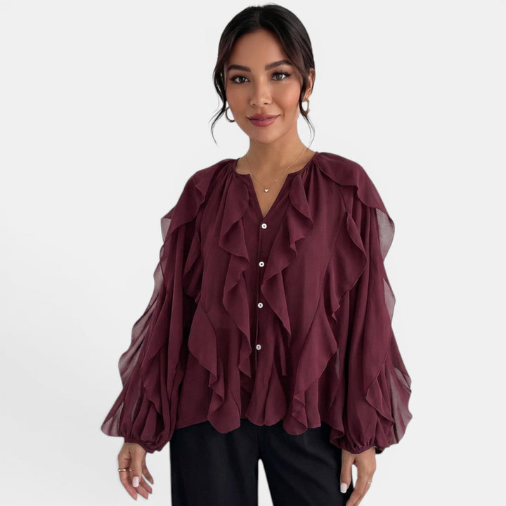Blusa Mujer Escote V Volantes